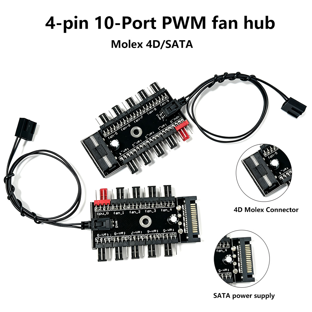 Pc Power Supply - Rozdzielacz wentylatorów PWM 4-pinowy, 10-portowy, z
