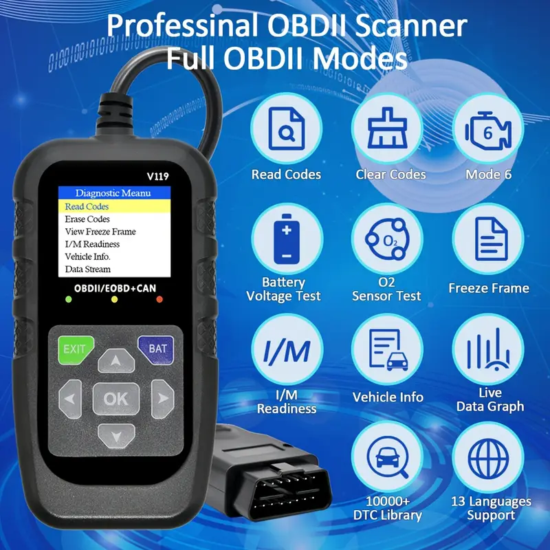 Skaner OBD2 V119, czytnik kodó – Power Supply Tester recenzja i cena